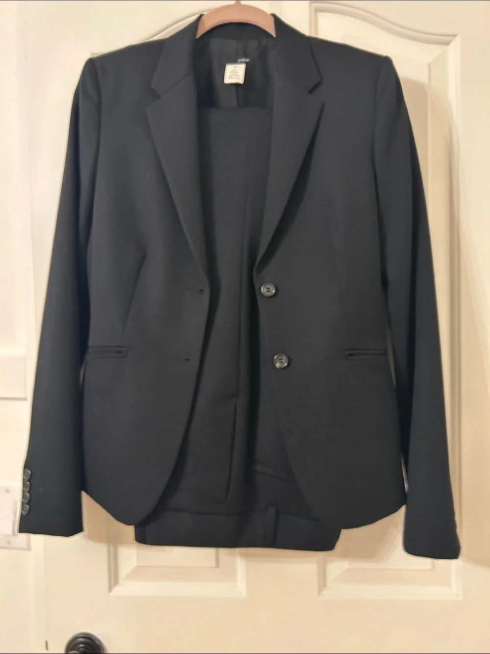 J. Crew Wool Black Women's Two-Button Tailored Blazer and Matching Pants -4 Tall